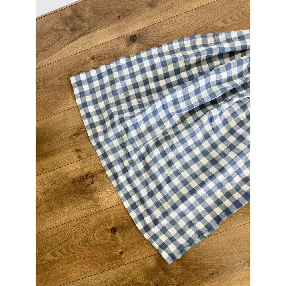 LINEN SWAN NWT 6 lagenlook Linen plaid midi blue checkered skirt natural fiber